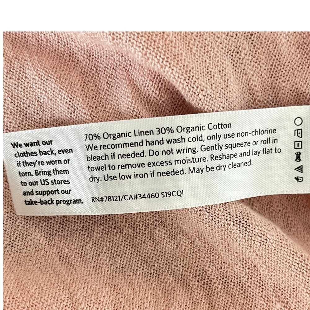 Eileen Fisher Organic Linen Blend Boxy Top M Pink Peach Sheer Knit Long Sleeve - Picture 6 of 6